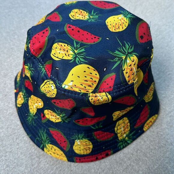 NWT Tropical Beach Bucket Sun Hat Navy Red Yellow Watermelon Pineapple One Size - Picture 3 of 8